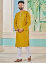 Pure Viscose Mustard Festival Wear Embroidery Work Readymade Kurta Pajama